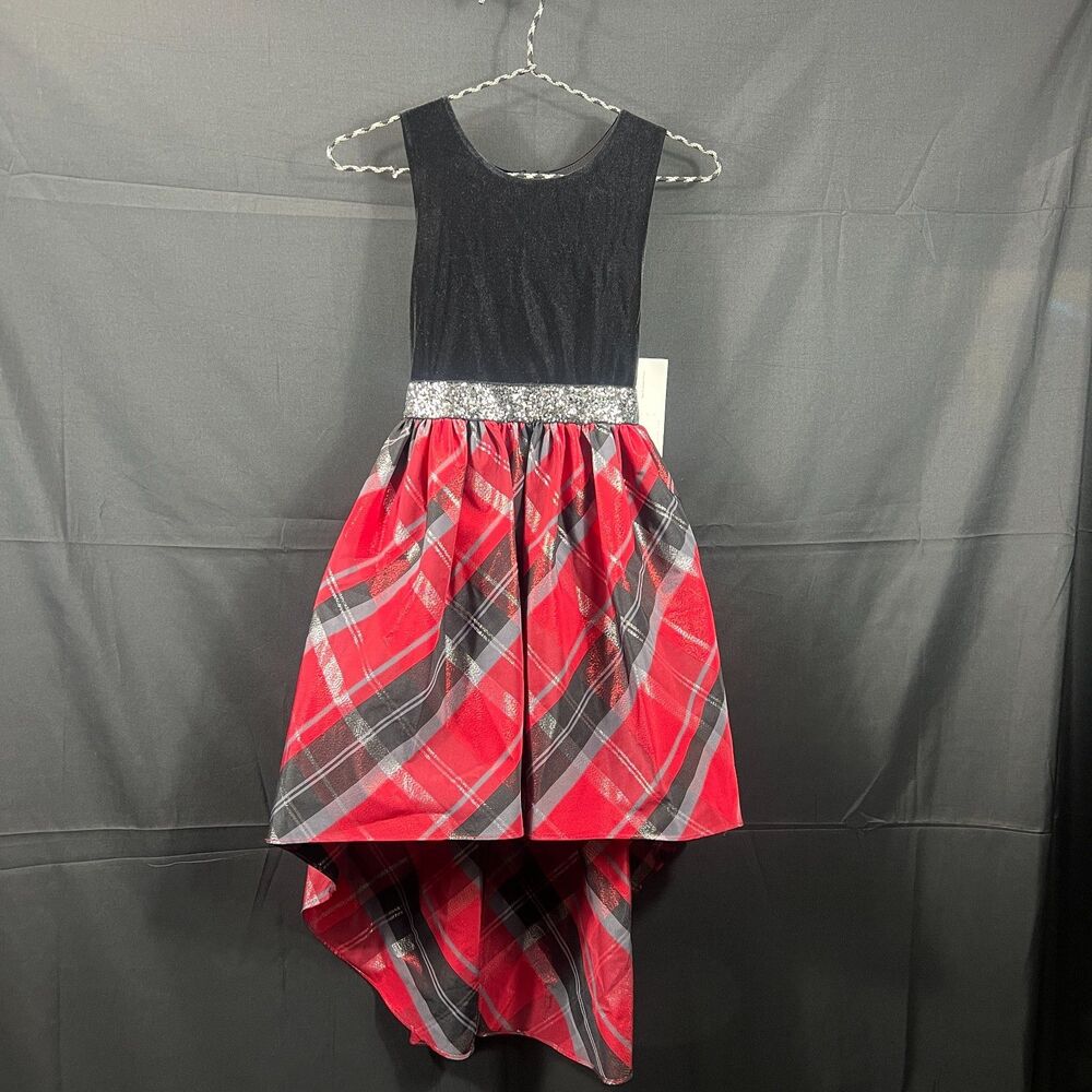 Girls size 12 Velvet Plaid Holiday Dress Red Black Partyβ